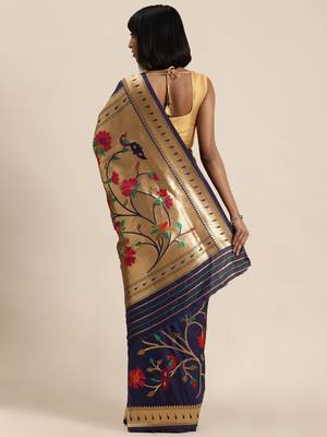 blue woven silk saree with blouse 2