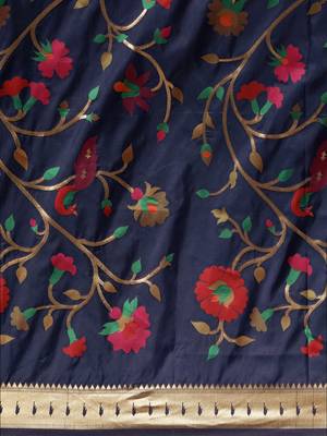 blue woven silk saree with blouse 3