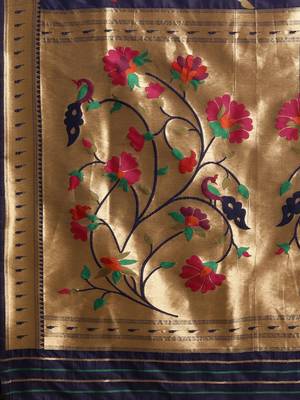 blue woven silk saree with blouse 4
