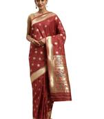 maroon woven silk saree with blouse