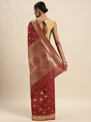 maroon woven silk saree with blouse 2