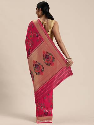 pink woven silk saree with blouse 2