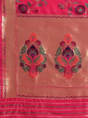 pink woven silk saree with blouse 4