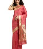 pink woven silk saree with blouse