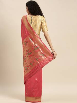 pink woven silk saree with blouse 2