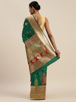 green woven silk saree with blouse 2