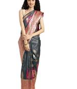 grey woven silk saree with blouse