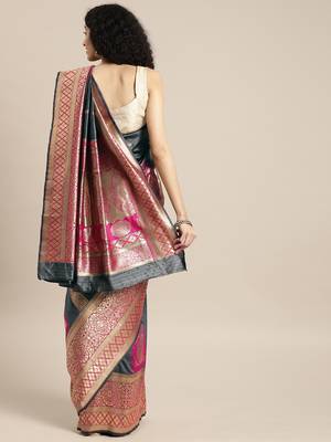 grey woven silk saree with blouse 2