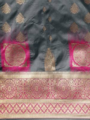 grey woven silk saree with blouse 3