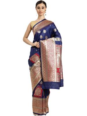 blue woven  silk saree with blouse 1