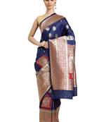 blue woven  silk saree with blouse
