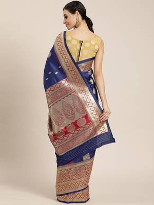 blue woven  silk saree with blouse 2