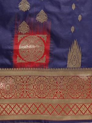 blue woven  silk saree with blouse 3