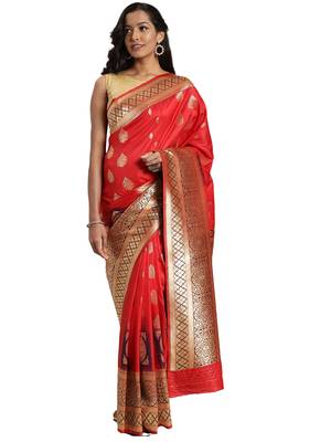 red woven silk saree with blouse 1