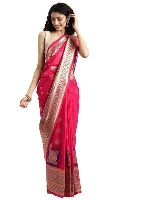 red woven kanchipuram silk saree with blouse 1