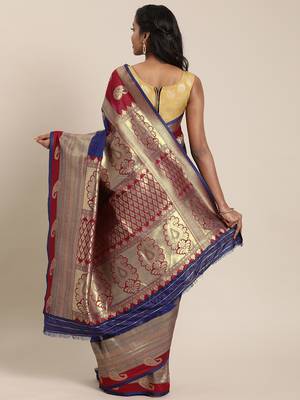 blue woven silk saree with blouse 2