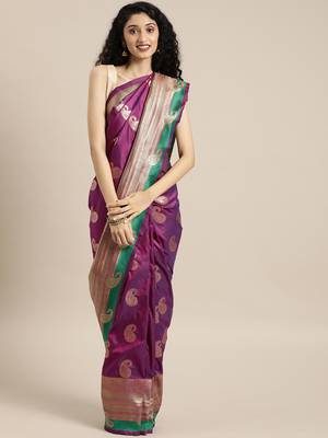 purple woven silk saree with blouse 1