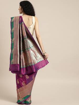 purple woven silk saree with blouse 2
