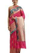 pink woven  silk saree with blouse
