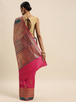 pink woven  silk saree with blouse 2
