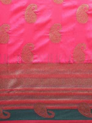 pink woven  silk saree with blouse 3
