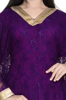 Moroccan Dubai Kaftan Evening Barroso Net fabric Lais Work With In Head Scarf 
