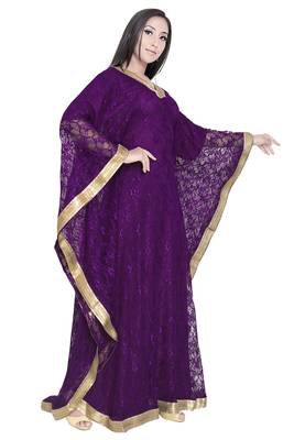 Moroccan Dubai Kaftan Evening Barroso Net fabric Lais Work With In Head Scarf  4