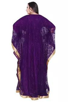 Moroccan Dubai Kaftan Evening Barroso Net fabric Lais Work With In Head Scarf 