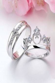 Valentine's Special Platinum Plated CZ Adjustable Couple Finger Rings for Women (FL180CO)
