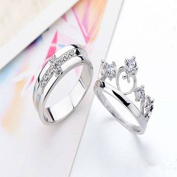 Valentine's Special Platinum Plated CZ Adjustable Couple Finger Rings for Women  2