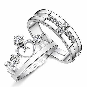 Valentine's Special Platinum Plated CZ Adjustable Couple Finger Rings for Women  3