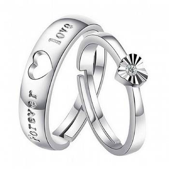 Valentine's Special Platinum Plated CZ Adjustable Couple Finger Rings For Love  1