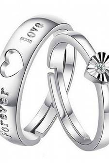 Valentine's Special Platinum Plated CZ Adjustable Couple Finger Rings For Love (FL181CO)