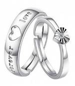 Valentine's Special Platinum Plated CZ Adjustable Couple Finger Rings For Love 