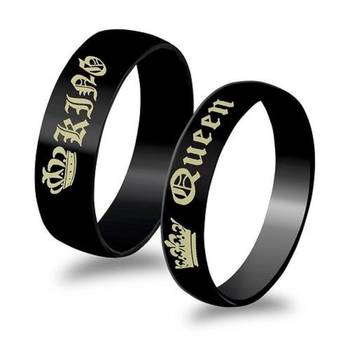 Valentine's Special Her King His Queen Black Titanium Stainless Steel Couple Finger Rings For Love  1