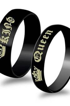 Valentine's Special Her King His Queen Black Titanium Stainless Steel Couple Finger Rings For Love (FL182CO)