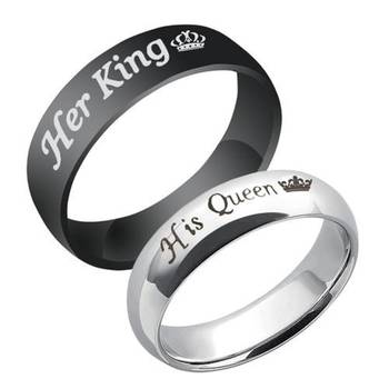 Valentine's Special Her King His Queen Silver & Black Couple Finger Rings For Love  1