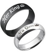 Valentine's Special Her King His Queen Silver & Black Couple Finger Rings For Love 