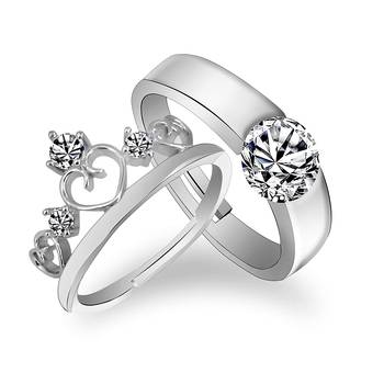 Valentine's Special Platinum Plated CZ Adjustable Couple Finger Rings For Love  1