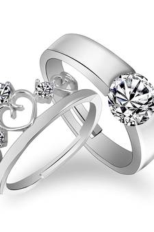 Valentine's Special Platinum Plated CZ Adjustable Couple Finger Rings For Love (FL187CO)