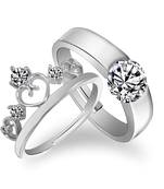 Valentine's Special Platinum Plated CZ Adjustable Couple Finger Rings For Love 