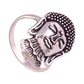 I Jewels Traditional Oxidised Silver Buddha Artistic Crafted Adjustable Finger Ring for Women/Girls (FL20) 2