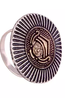 Antique Silver Oxidised Artistic Crafted Adjustable Finger Ring for Women/Girls 