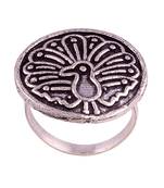 Antique Silver Oxidized Adjustable Peacock Finger Ring for Women/Girls 