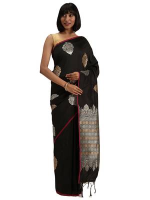 black woven banarasi silk saree with blouse 1
