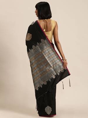 black woven banarasi silk saree with blouse 2