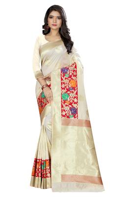 white woven silk saree with blouse 1