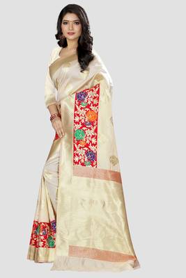 white woven silk saree with blouse 2