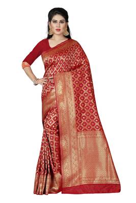 red woven silk saree with blouse 1