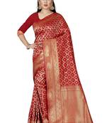red woven silk saree with blouse
